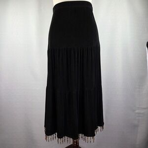 CHICO'S TRAVELERS Black Beaded Hem Maxi Skirt Size 2 (Large) Hippie Boho Festive